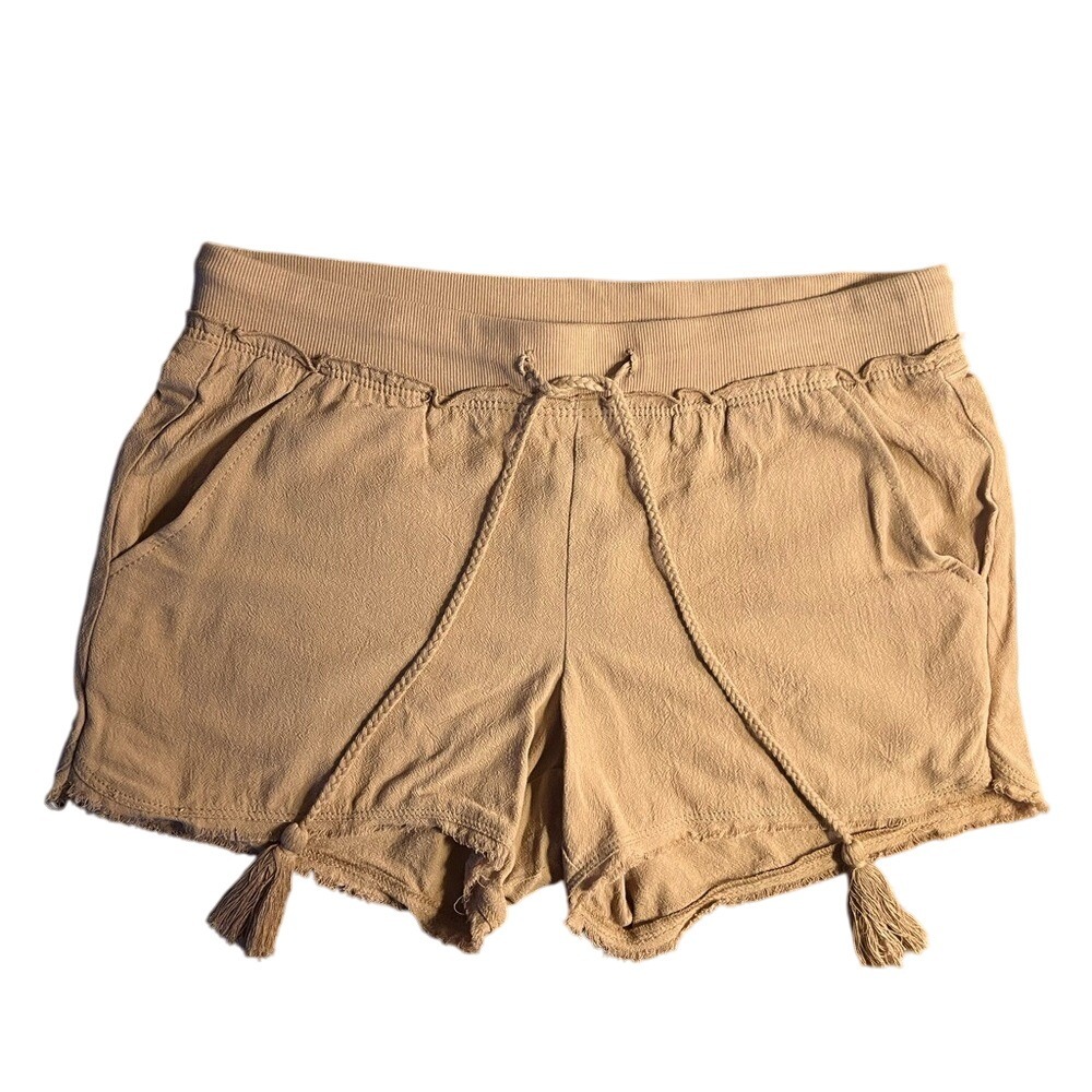 Jolt Womens Tan Casual Shorts Drawstring Waist Frayed Hem Boho Chic